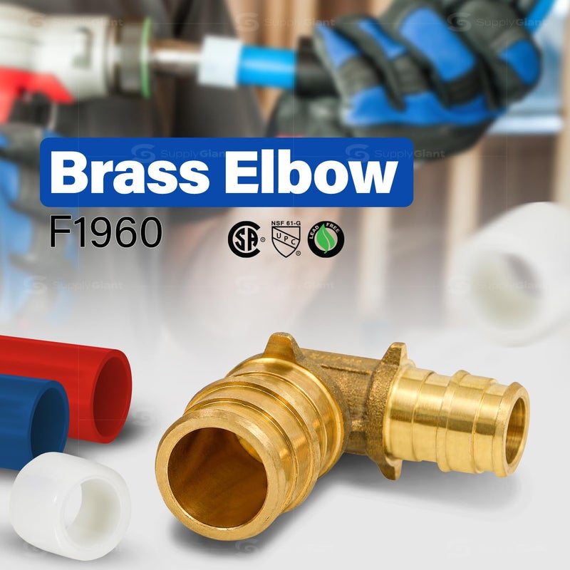 Supply Giant 3/4 Inch x 1/2 Inch 90 Degree Reducing Elbow Pex Fitting, 3/4" x 1/2" Expansion Pex-A Elbow Brass No Lead Brass, For Use in Pex-A-Tubing Connection (Pack of 5) - Image 2